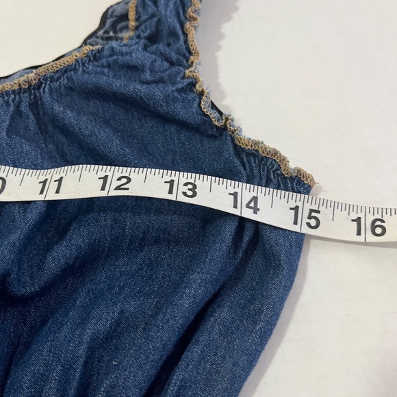 Indigo & Lace Womens Tiered Denim Smocked Dress Small Boho Cottage Prairie Maxi - Picture 4 of 9